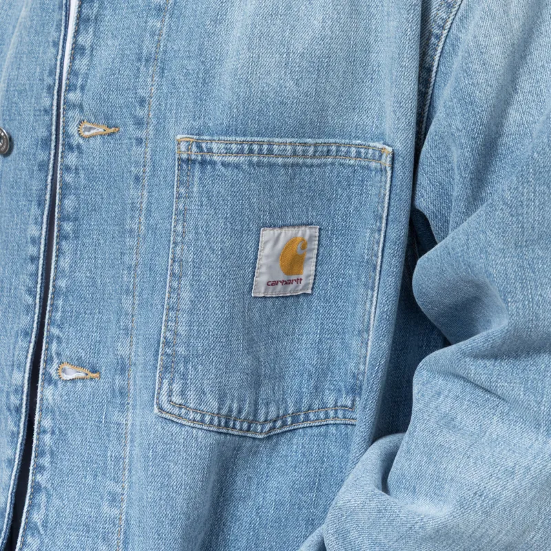 Carhartt WIP Warren Chore Coat Blue Dusty H Brown Burst Washed-7
