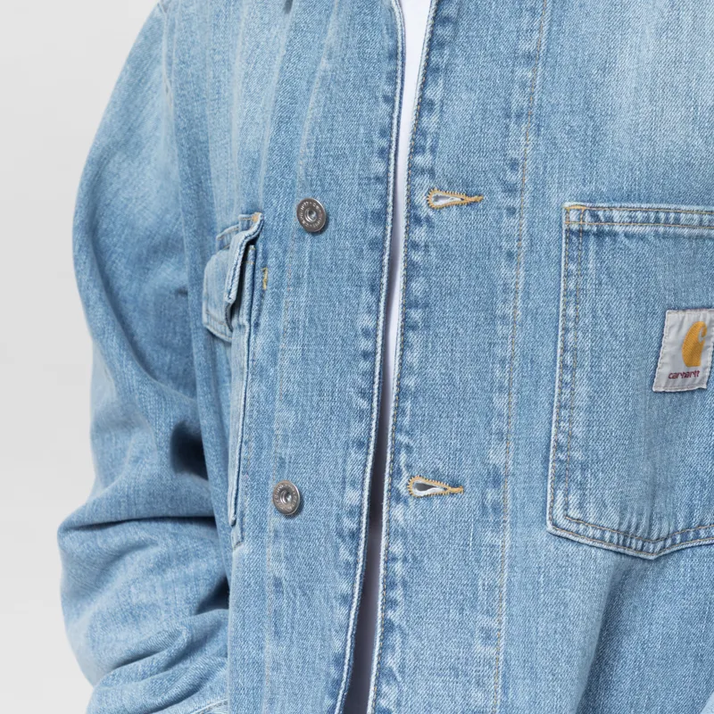 Carhartt WIP Warren Chore Coat Blue Dusty H Brown Burst Washed-6
