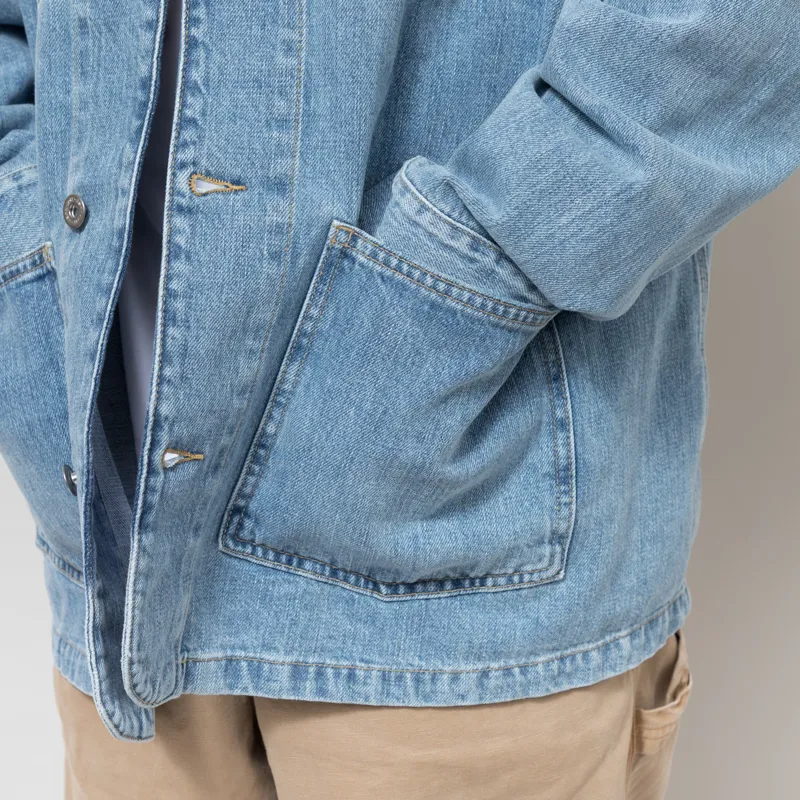 Carhartt WIP Warren Chore Coat Blue Dusty H Brown Burst Washed-8