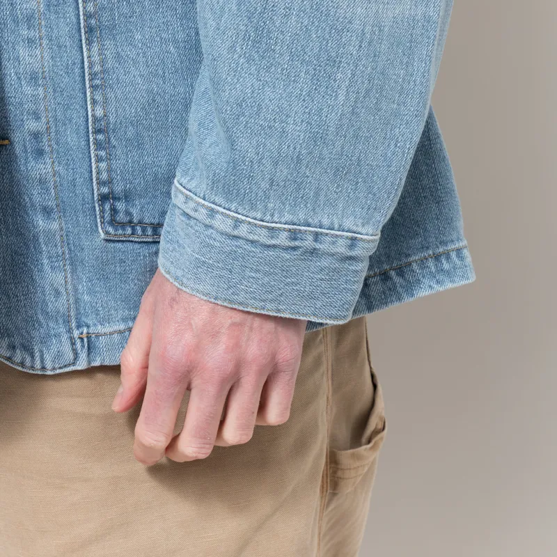 Carhartt WIP Warren Chore Coat Blue Dusty H Brown Burst Washed-9