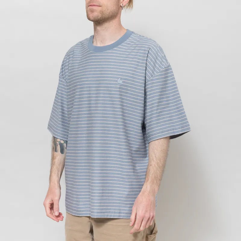 Carhartt WIP Dupree T Shirt Striped Shady Blue-1