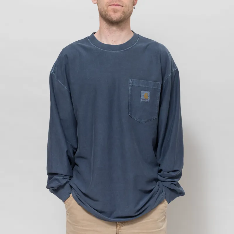 Carhartt WIP Long Sleeve Loose Pocket T Shirt Dark Navy Garment Dyed-1