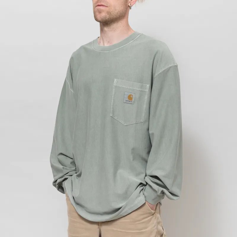 Carhartt WIP Long Sleeve Loose Pocket T Shirt Shady Green Garment Dyed-1