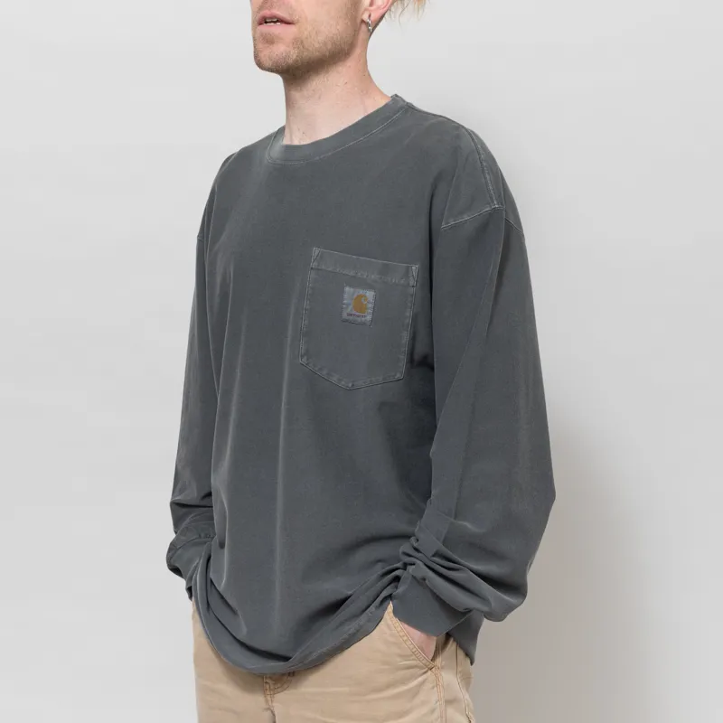 Carhartt WIP Long Sleeve Loose Pocket T Shirt Black Garment Dyed-1