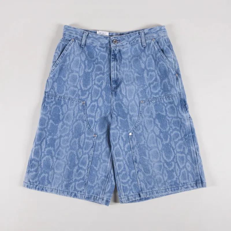 Carhartt WIP Womens Snake Nixon Double Knee Shorts Snake Camo Blue Bleached-1