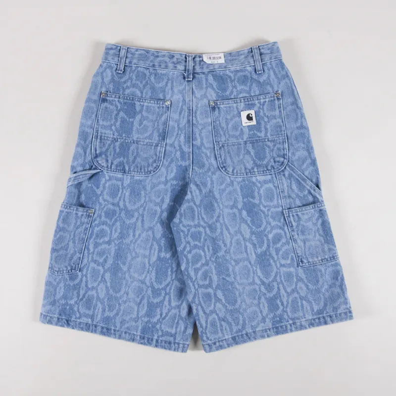 Carhartt WIP Womens Snake Nixon Double Knee Shorts Snake Camo Blue Bleached