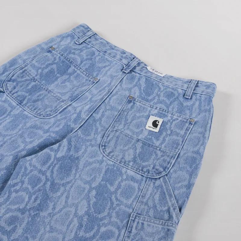 Carhartt WIP Womens Snake Nixon Double Knee Shorts Snake Camo Blue Bleached-2