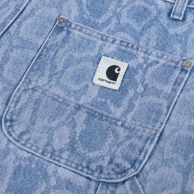 Carhartt WIP Womens Snake Nixon Double Knee Shorts Snake Camo Blue Bleached-4