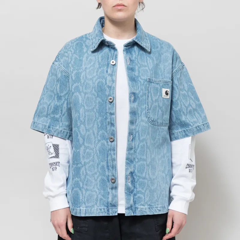 Carhartt WIP Womens Snake Lovilia Shirt Snake Camo Blue Bleached