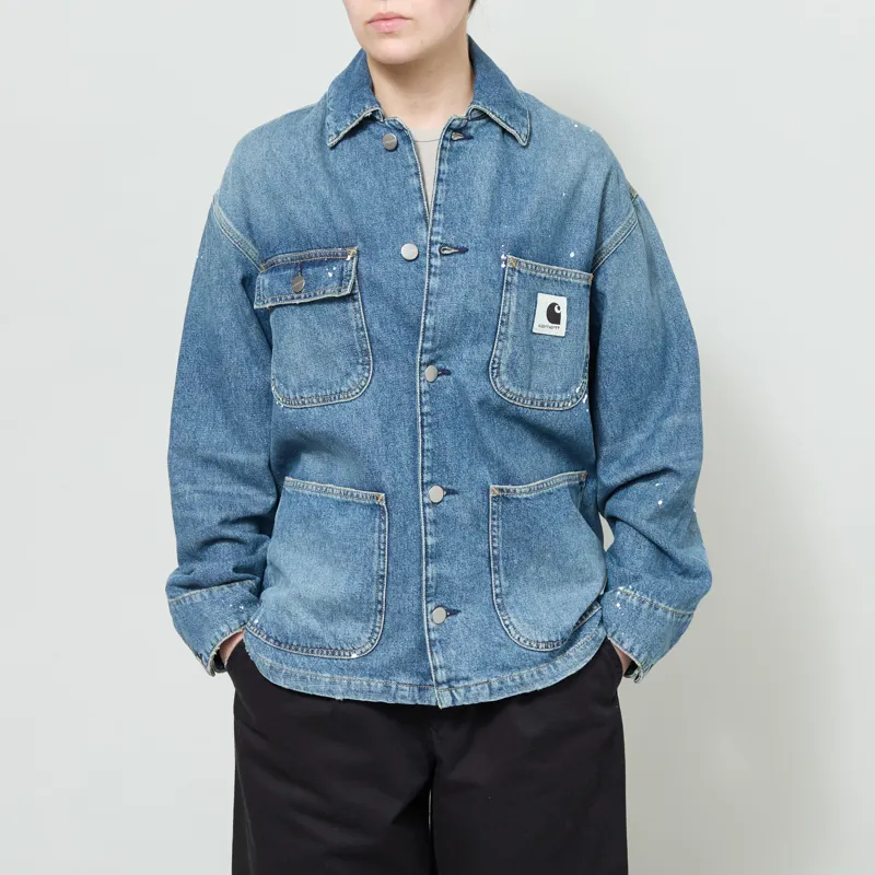 Carhartt WIP Womens OG Michigan Coat Blue Destroy Wash Splatter