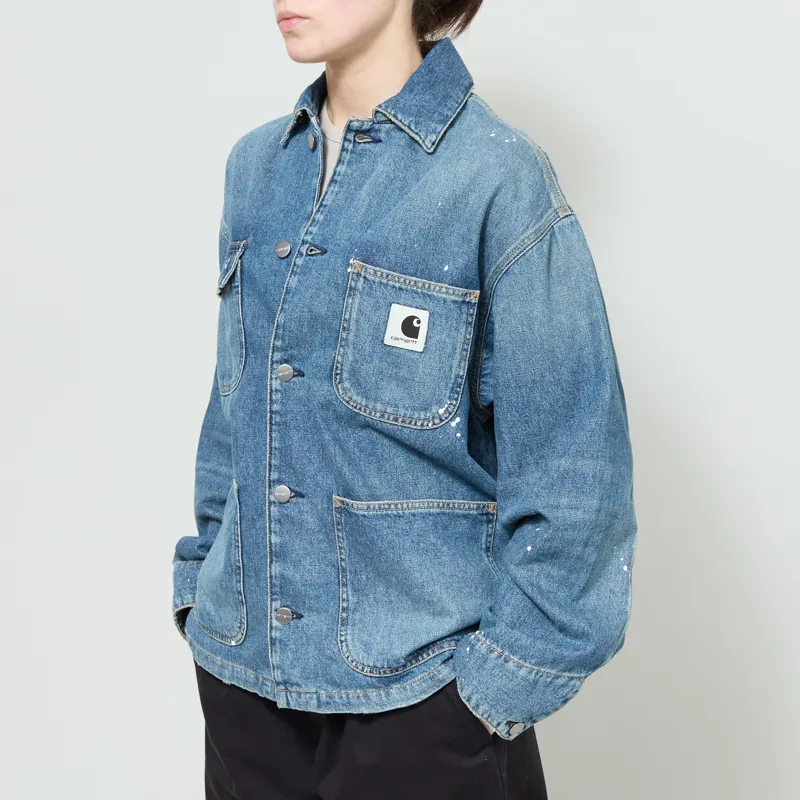 Carhartt WIP Womens OG Michigan Coat Blue Destroy Wash Splatter-1