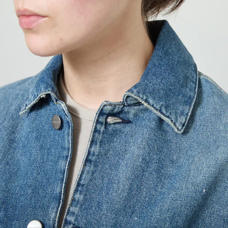 Carhartt WIP Womens OG Michigan Coat Blue Destroy Wash Splatter-3