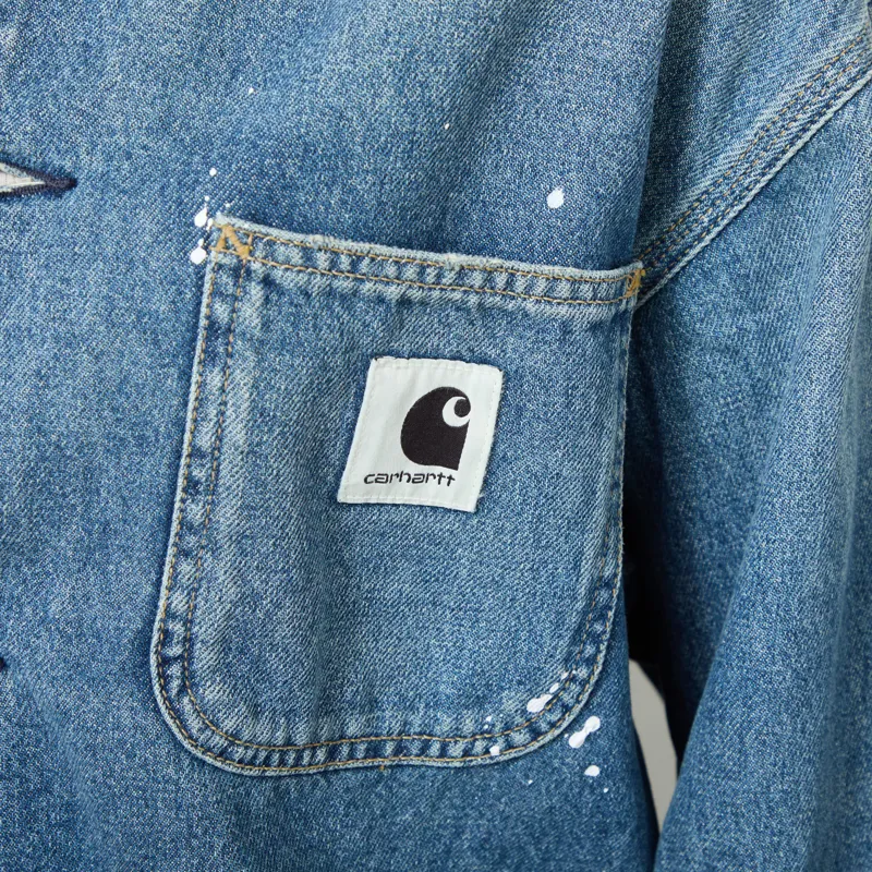 Carhartt WIP Womens OG Michigan Coat Blue Destroy Wash Splatter-6