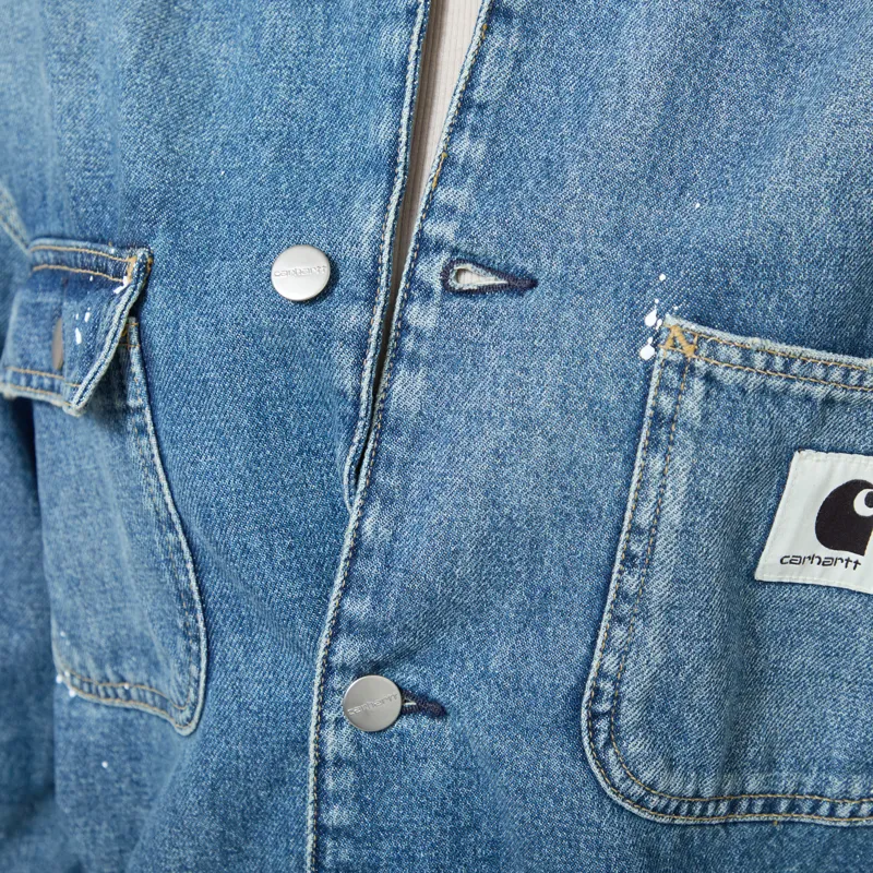 Carhartt WIP Womens OG Michigan Coat Blue Destroy Wash Splatter-5