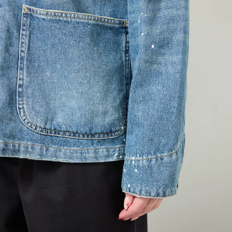 Carhartt WIP Womens OG Michigan Coat Blue Destroy Wash Splatter-10