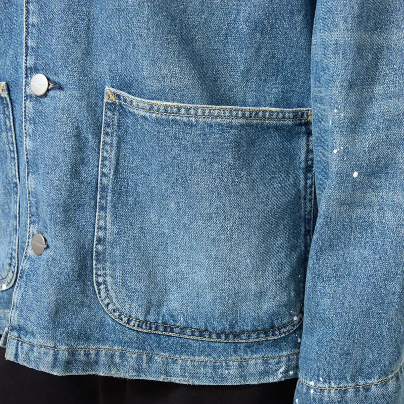 Carhartt WIP Womens OG Michigan Coat Blue Destroy Wash Splatter-9