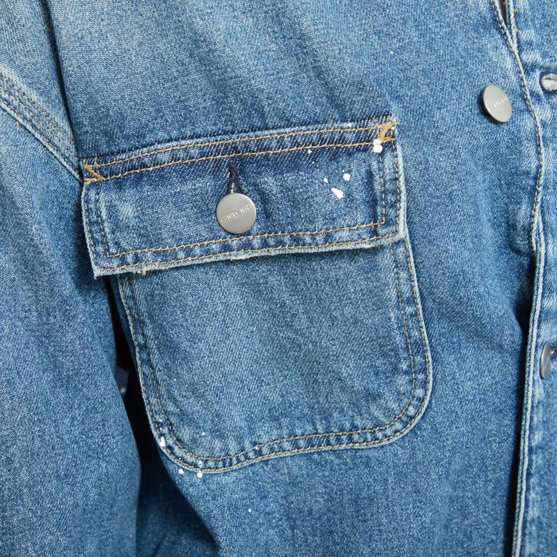 Carhartt WIP Womens OG Michigan Coat Blue Destroy Wash Splatter-7