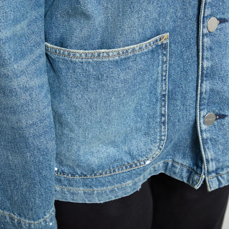 Carhartt WIP Womens OG Michigan Coat Blue Destroy Wash Splatter-8