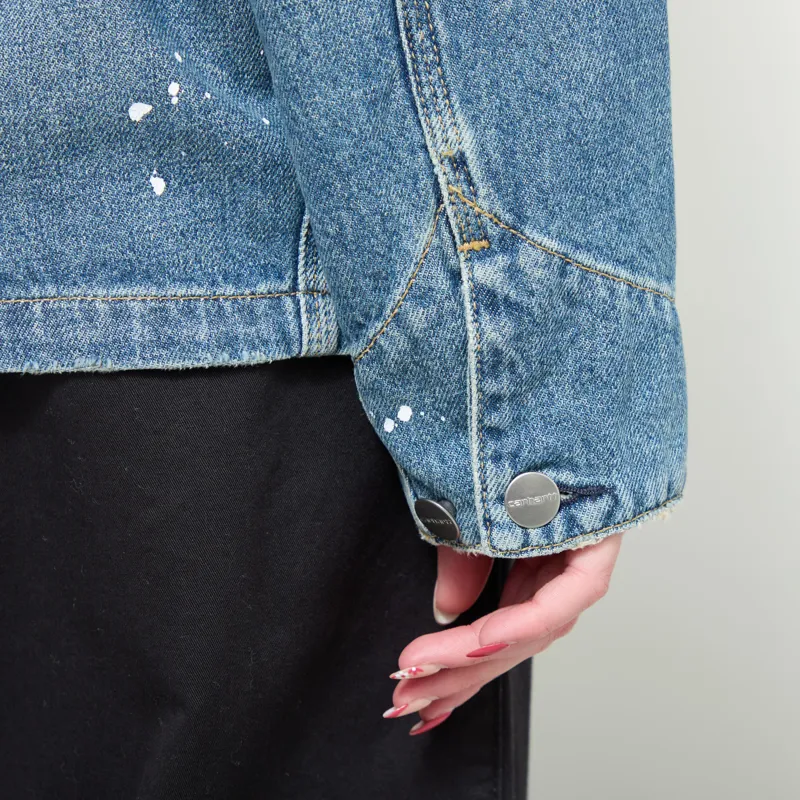 Carhartt WIP Womens OG Michigan Coat Blue Destroy Wash Splatter-11