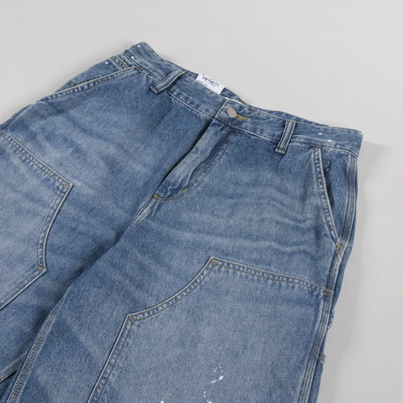 Carhartt WIP Womens Nixon Double Knee Shorts Blue Destroy Wash Splatter-3