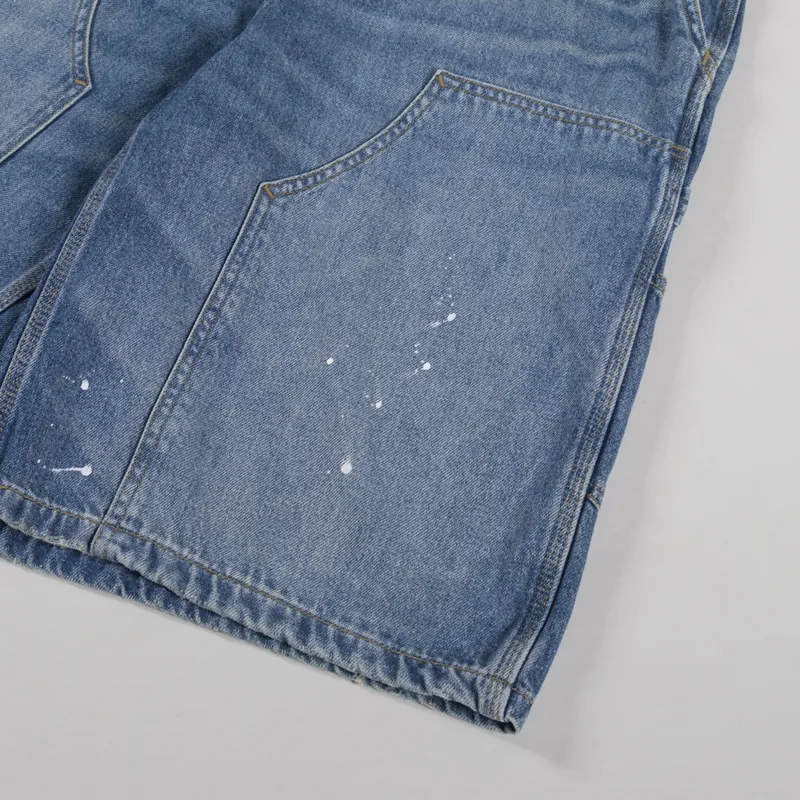 Carhartt WIP Womens Nixon Double Knee Shorts Blue Destroy Wash Splatter-5