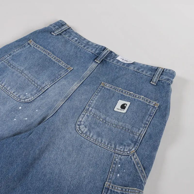 Carhartt WIP Womens Nixon Double Knee Shorts Blue Destroy Wash Splatter-2