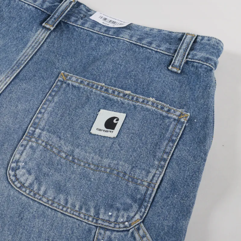 Carhartt WIP Womens Nixon Double Knee Shorts Blue Destroy Wash Splatter-4