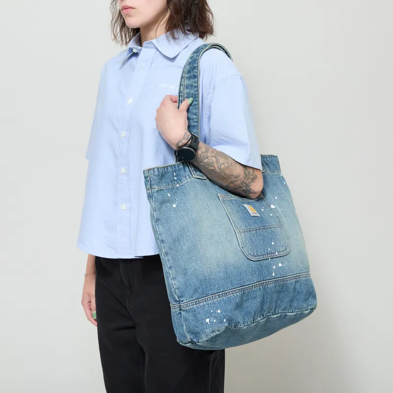 Carhartt WIP Womens Denim Tote Blue Destroy Wash Splatter-3