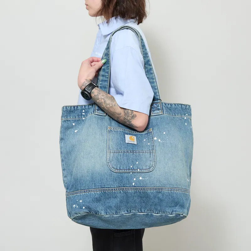 Carhartt WIP Womens Denim Tote Blue Destroy Wash Splatter-2
