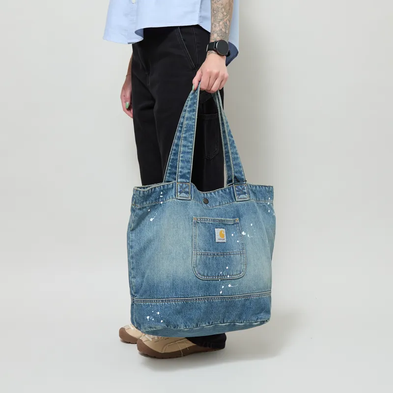 Carhartt WIP Womens Denim Tote Blue Destroy Wash Splatter-1