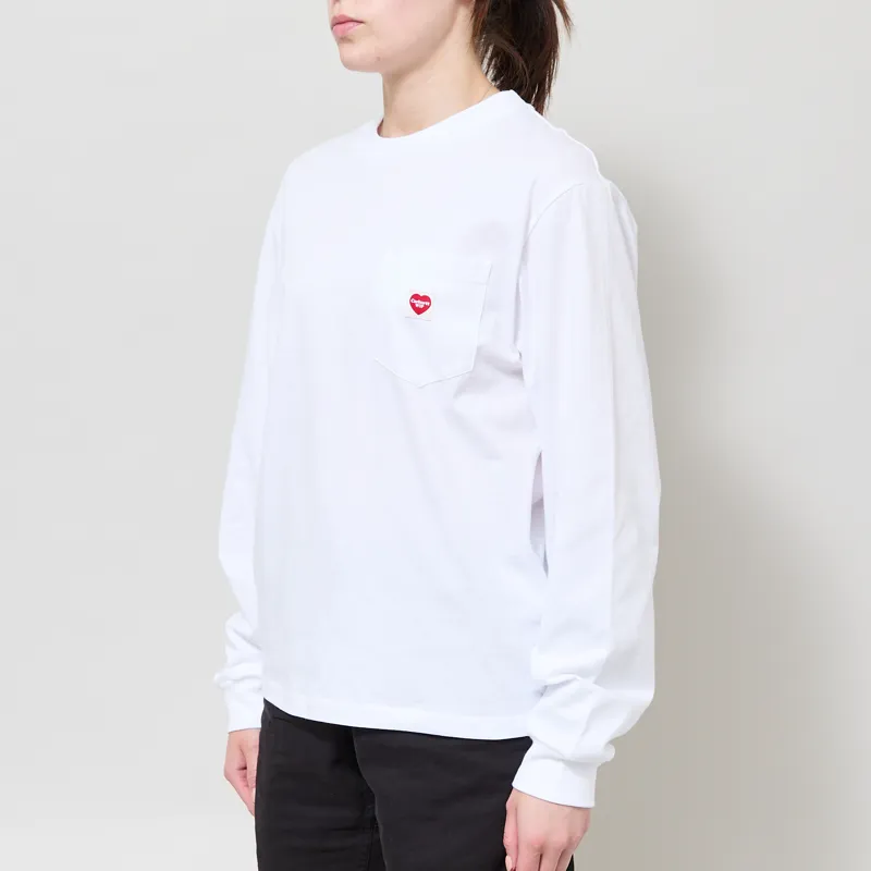 Carhartt WIP Womens Long Sleeve Pocket Small Heart T Shirt White Red-1