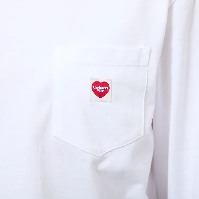 Carhartt WIP Womens Long Sleeve Pocket Small Heart T Shirt White Red-4