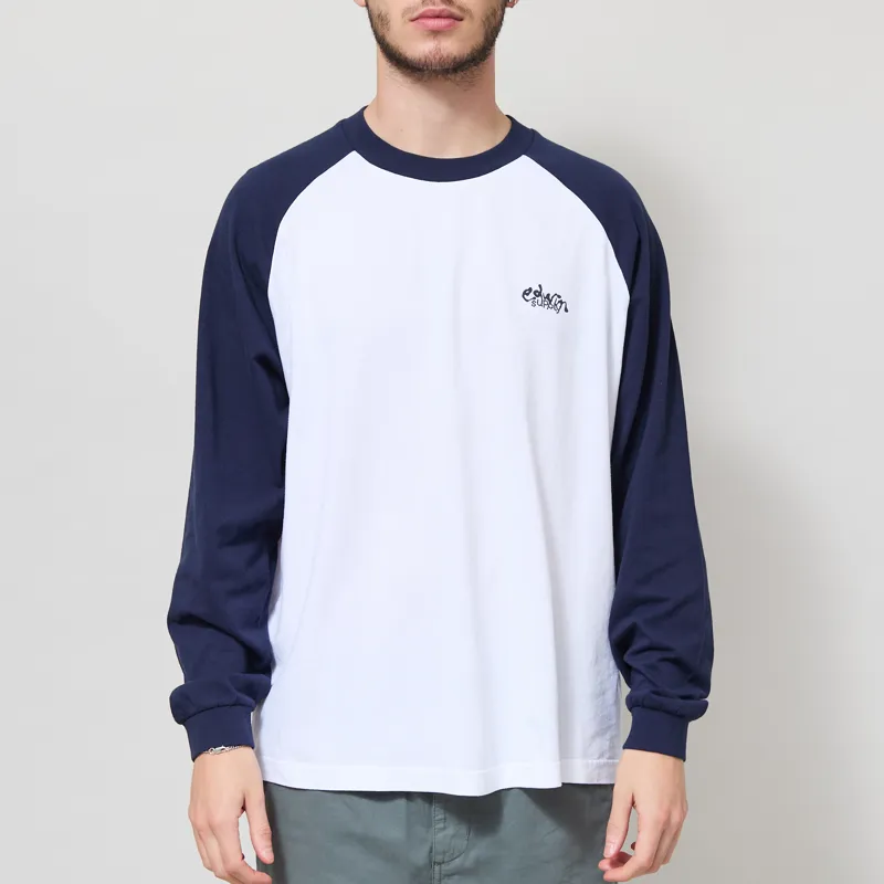 Edwin Alec Long Sleeve T Shirt White Maritime Blue