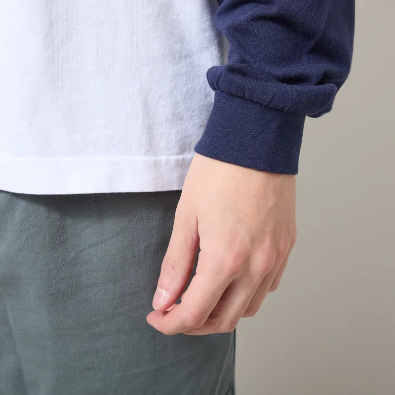 Edwin Alec Long Sleeve T Shirt White Maritime Blue-5