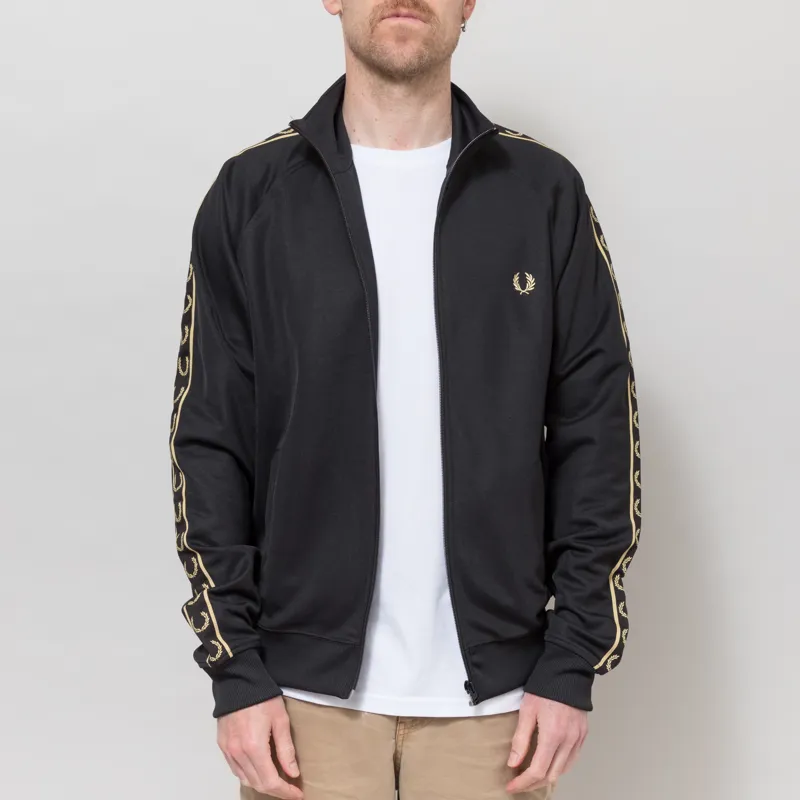 Fred Perry Contrast Tape Track Jacket Black Champagne