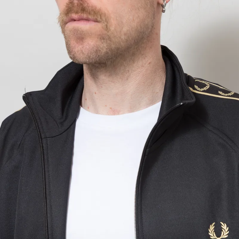 Fred Perry Contrast Tape Track Jacket Black Champagne-5