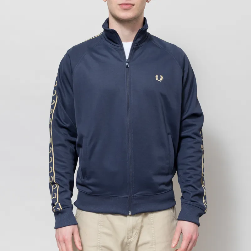 Fred Perry Contrast Tape Track Jacket Tennis Blue Champagne