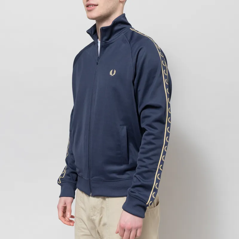 Fred Perry Contrast Tape Track Jacket Tennis Blue Champagne-1