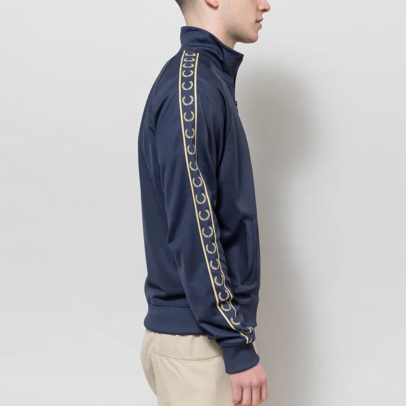 Fred Perry Contrast Tape Track Jacket Tennis Blue Champagne-4