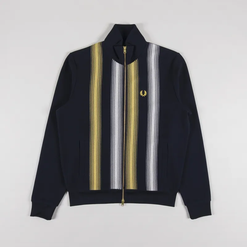 【FRED PERRY】 Ombre Stripe Track Jacket ★ Slim Fit Fred Perry Mens Ombre Stripe Track Jacket Navy Yellow
