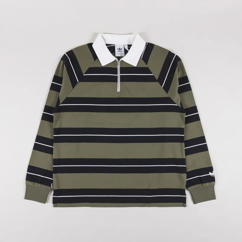 Adidas Skateboarding Shmoofoil Long Sleeve Rugby Shirt Olive Strata Black Core White