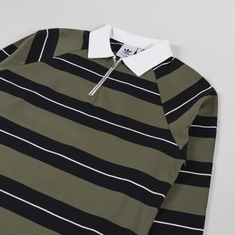 Adidas Skateboarding Shmoofoil Long Sleeve Rugby Shirt Olive Strata Black Core White-2