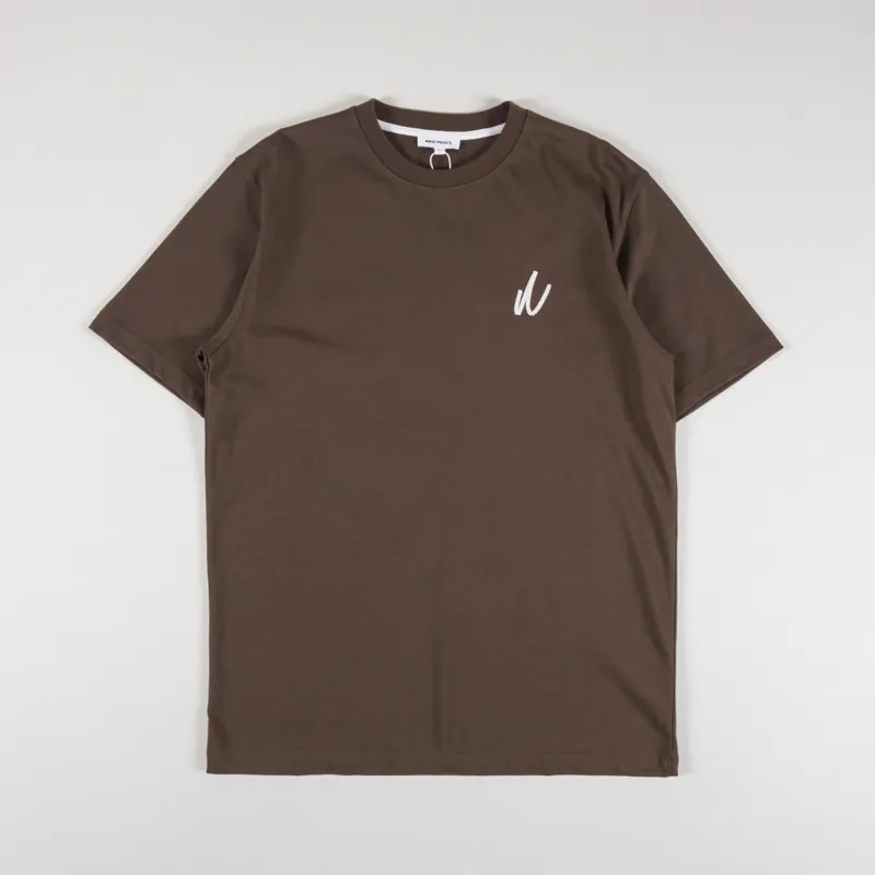 Norse Projects Johannes Chain Stitch Logo T Shirt Heathland Brown-1