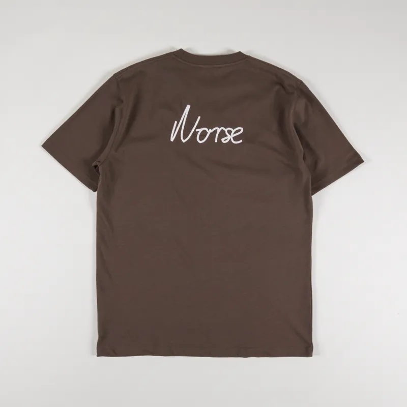Norse Projects Johannes Chain Stitch Logo T Shirt Heathland Brown