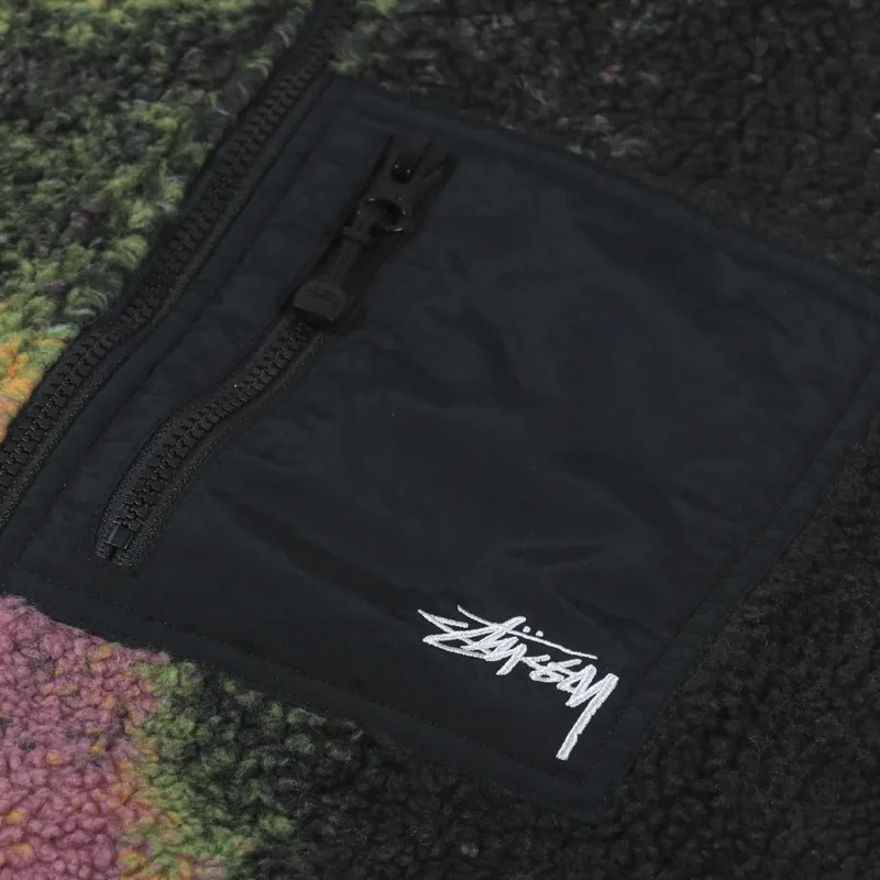 Stussy Mens Jacquard Dye Sherpa Vest Berry Multi Fleece Gilet