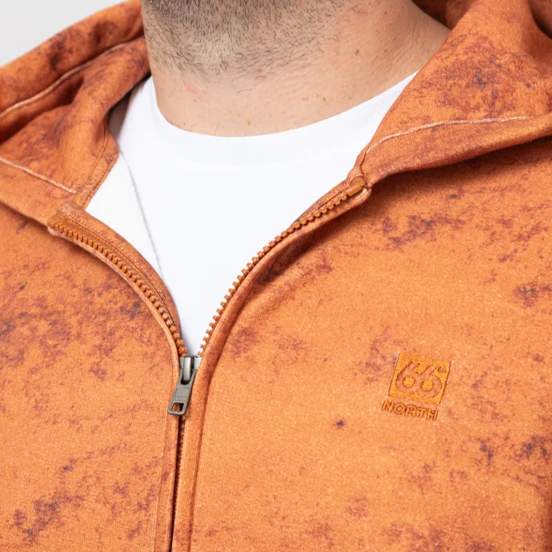 66 North Dyngja Zipped Hoodie Fisherman Print Orange-6