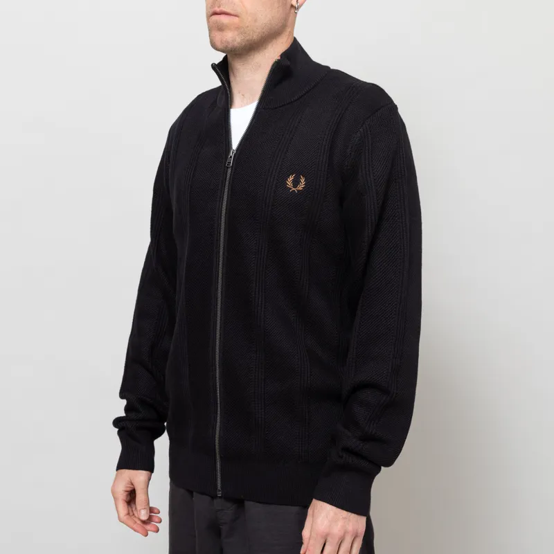 Fred Perry Textured Zip Through Cardigan Black-1