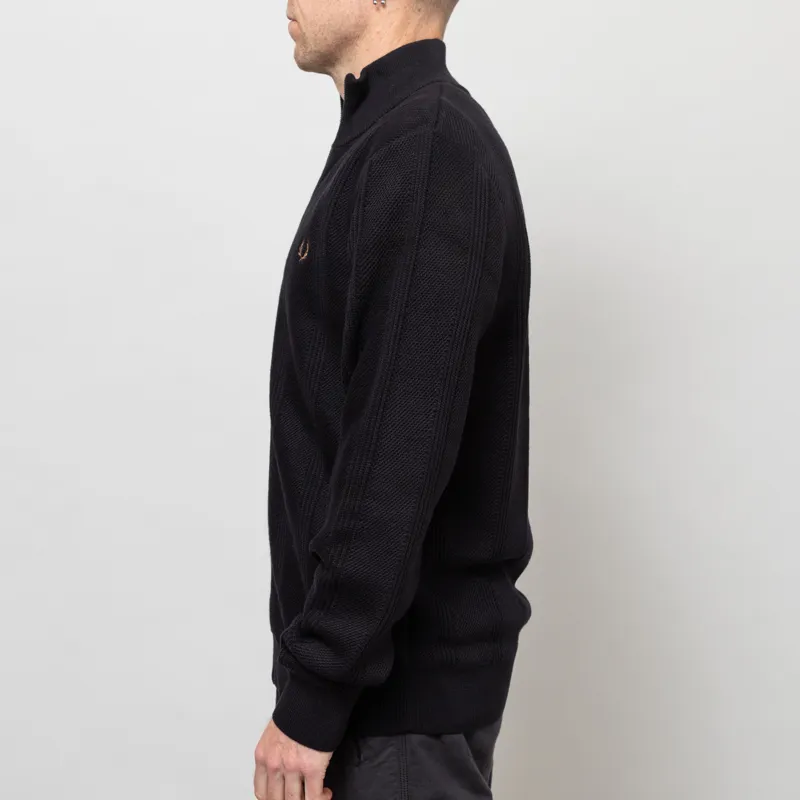 Fred Perry Textured Zip Through Cardigan Black-2