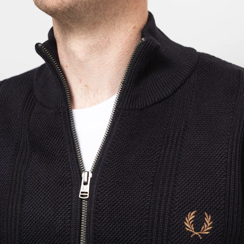 Fred Perry Textured Zip Through Cardigan Black-5