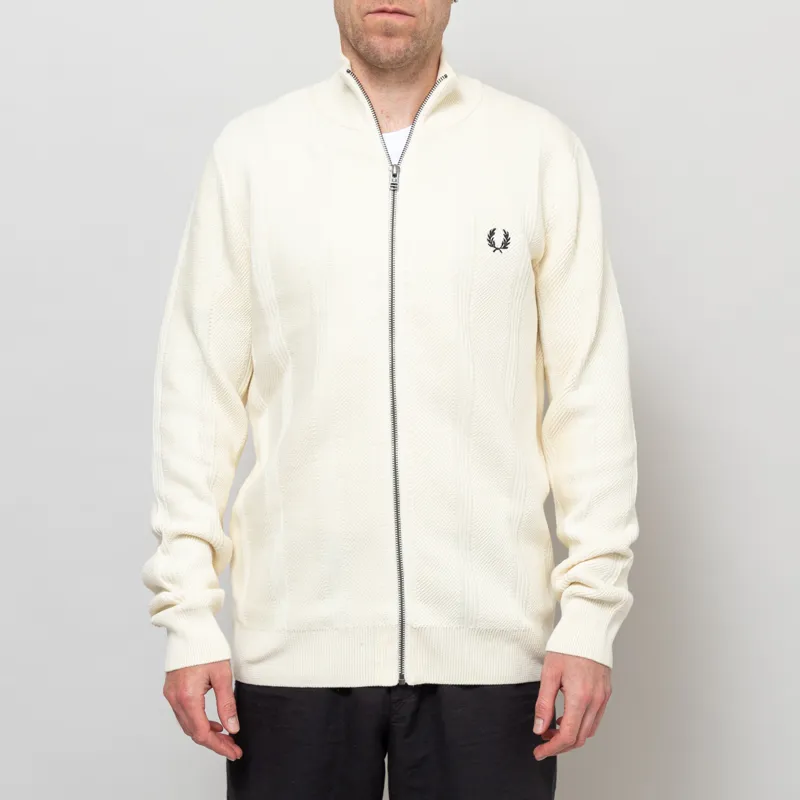 Fred Perry Textured Zip Through Cardigan Ecru